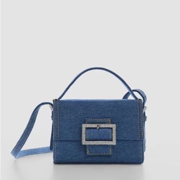 MANGO ~Denim Rhinestone Buckle Bag (NWT) - Picture 10 of 15